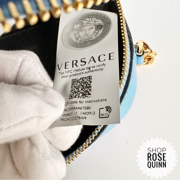 VERSACE | All- Inclusive La Medusa Blue Quilted Lamb Leather Chain Crossbody - Picture 11 of 11